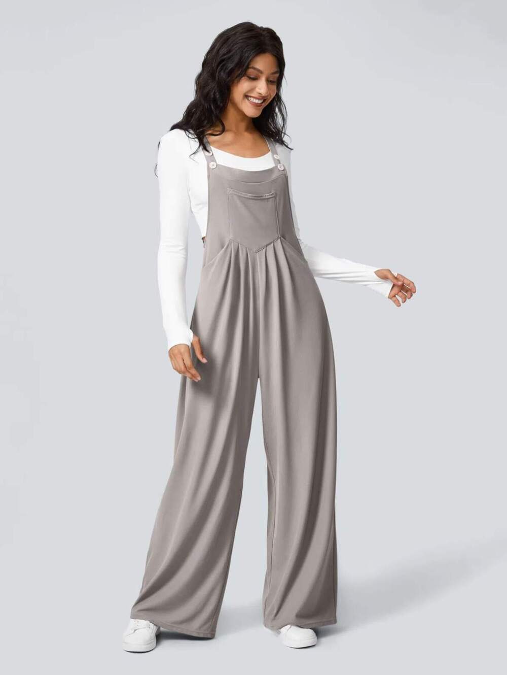 Halara Women's Grey Polyester Elastane Loose Fit Overalls with Pockets - XL